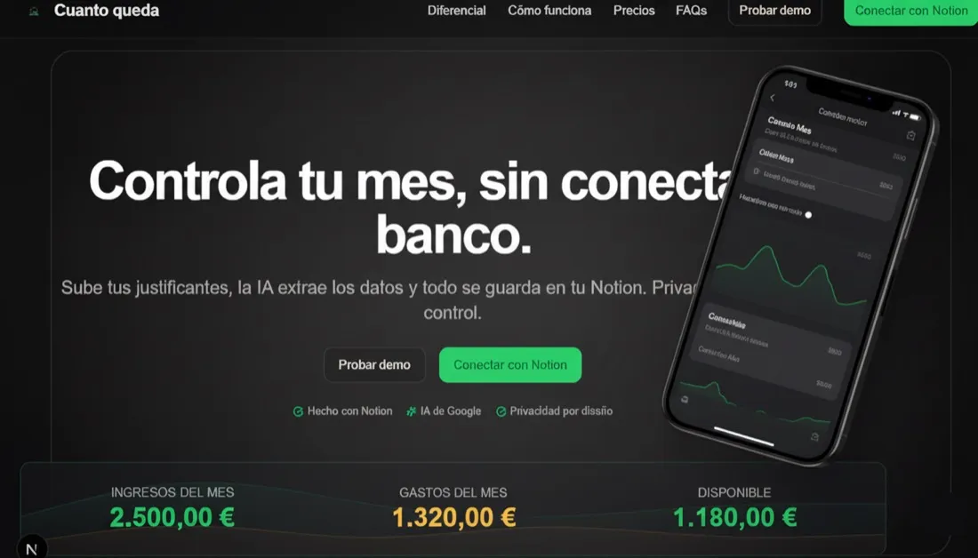 ¿Cuánto me queda?: Producto propio en vivo, por suscripción. Controla tus gastos subiendo tickets y mira cuánto te queda del mes.