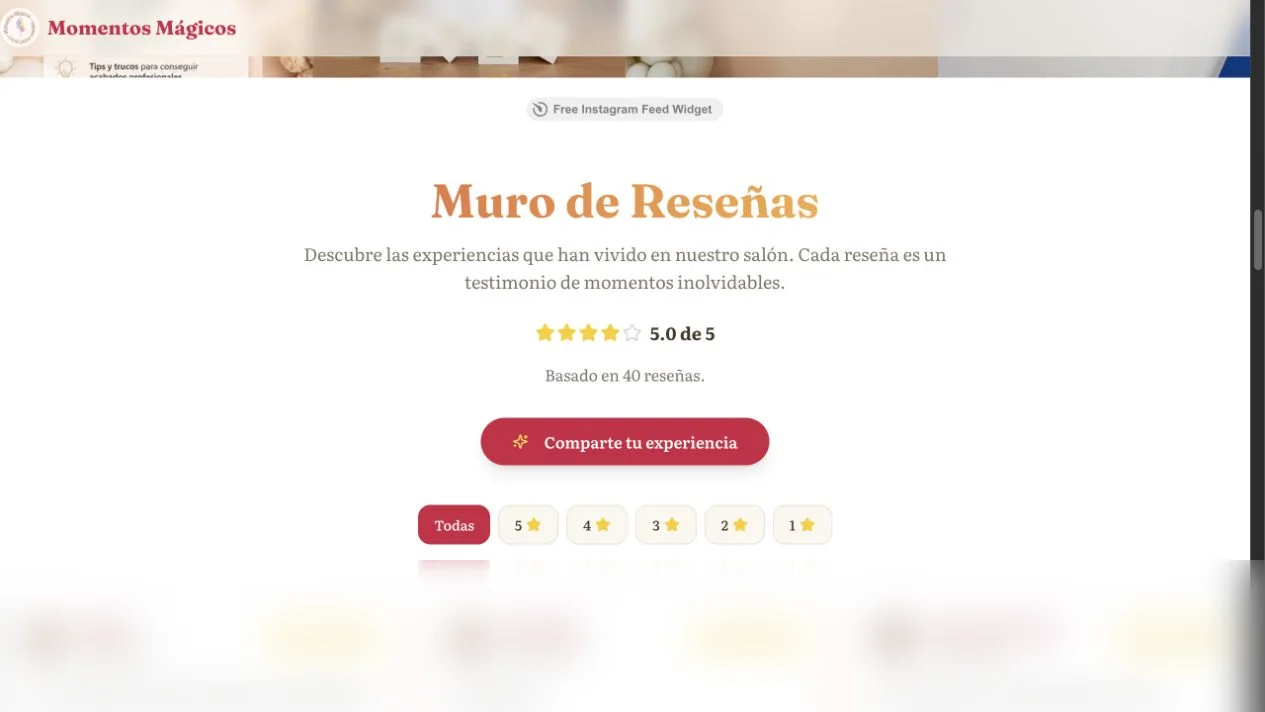 Sistema real y anonimizado de reseñas de Momentos Mágicos